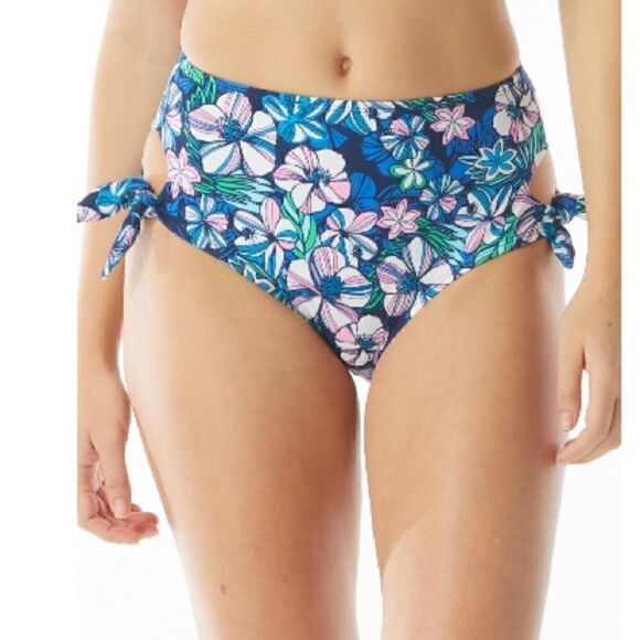 SUNDAZED Tatum Floral-Print Tie Side High-Waist Bottoms, swimsuit L New Blue - Picture 4 of 9